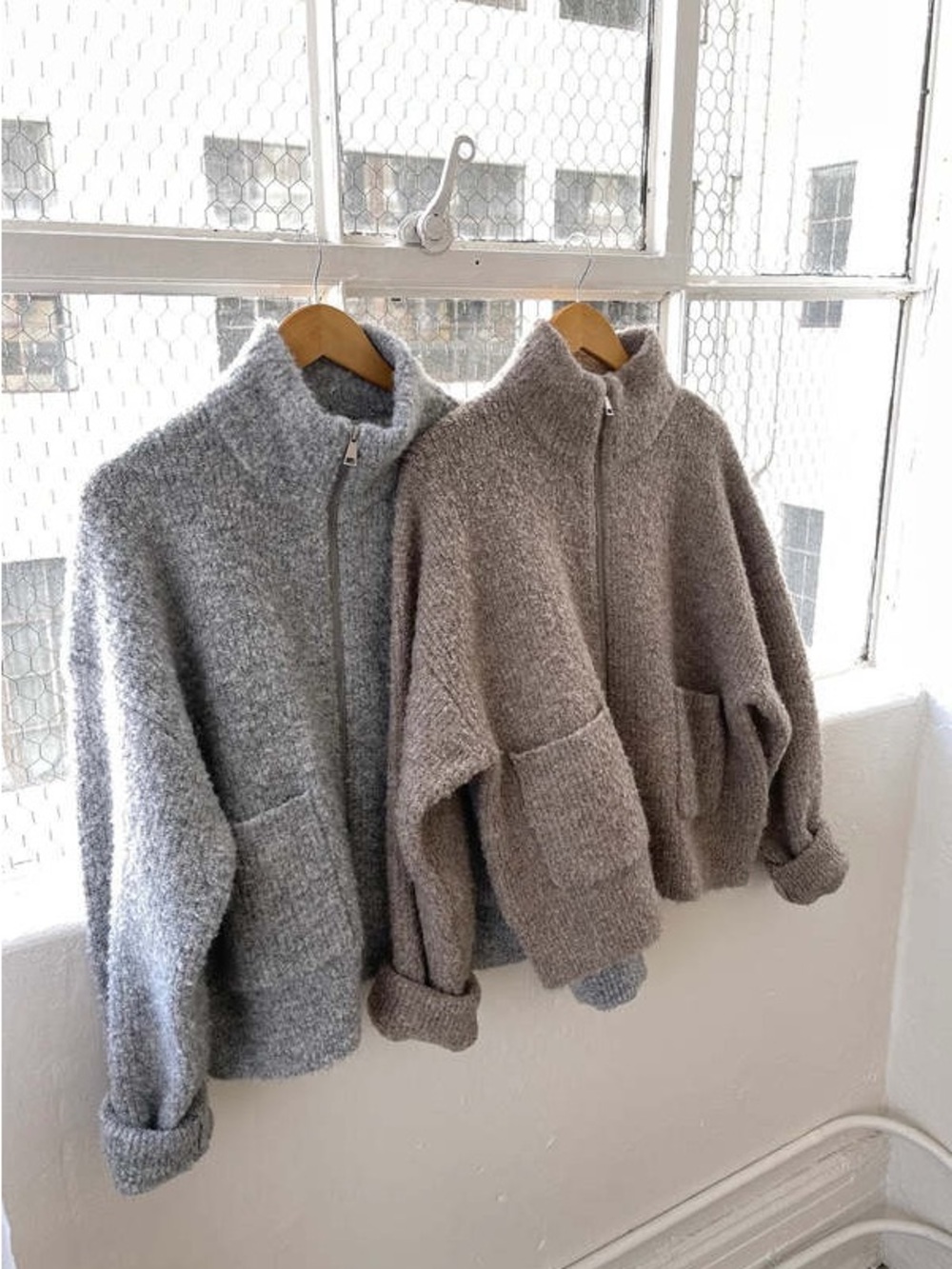 Cozy Mock-Neck Zip Cardigan Sweater -smock